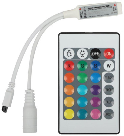Контроллер мини для светодиодной ленты с ИК пультом RGBController-12/24V-72/144W-IP20-IR ЭРА Б0061110