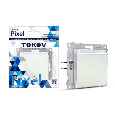 Розетка 1-м СП Pixel 16А IP20 с заземл. защ. шторки с крышкой механизм перламутр.  TKE-PX-R1ZSW1-C04