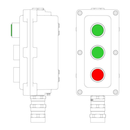 Пост управления взрывонепроницаемый из алюм. LCSD-03-B-MB-L1G(220)x1-P1G(11)x1-P1R(11)x1-PBMB-KA2MHK DKC LCSD21000107