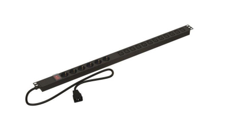 Блок розеток вертик. 6 розеток Schuko 12 розеток IEC320 C13 выкл. с подсветкой кабель питания 2.5м (3х1.0мм2) с вилкой IEC320 C20 16А 250В 845х44.5х44.5мм (ДхШхВ) сталь SHE-6SH-12IEC-S-2.5AIEC  452730