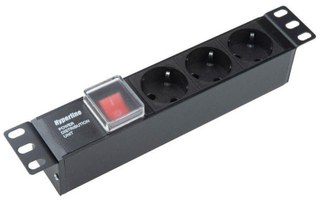 Блок розеток SHE10-3SH-S-IEC 10дюйм 250В 1U 16А 3 розетки Schuko с выкл. алюм. корпус разъем IEC 60320 C14  255010