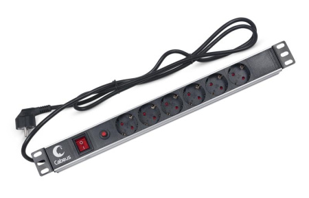 Блок евророзеток PDU-6P-F-2EU для 19дюйм шкафов горизонт. 6 розеток фильтр 16А выкл. шнур 2м алюм. корпус немецкий стандарт  7296c