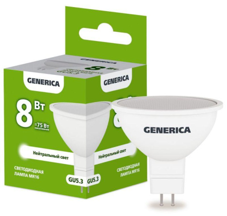 Лампа светодиодная MR16 8Вт софит 4000К GU5.3 230В  LL-MR16-08-230-40-GU5-G