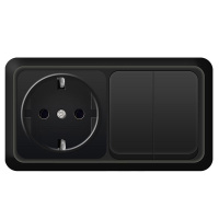 Блок ОП Олимп 2-кл. выкл. 10А + роз. с заземл. 16А 220В горизонт. черн.  7946810