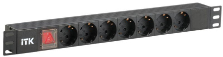 Блок розеток 7 мест PDU (немец. станд.) PH12-7D3 с выкл. и защитой от перенапр. 1U вход С14  PH12-7D3
