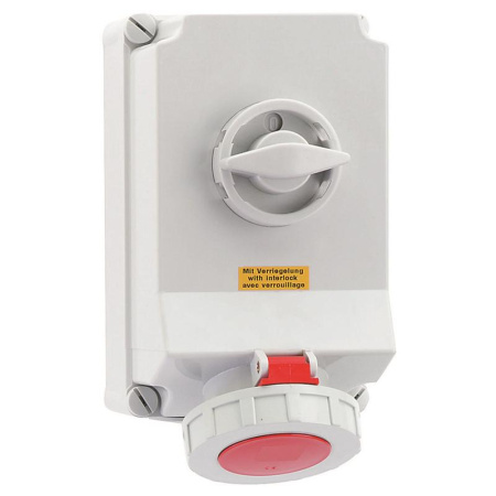Розетка 63А 4п 3P+PE 6ч 400В IP67 260х160 с блокировкой  16604