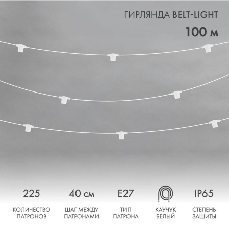 Гирлянда "Белт Лайт" 2жил. шаг 40см патроны под винт E27 1320Вт IP65 влагостойкая (уп.100м)  331-232