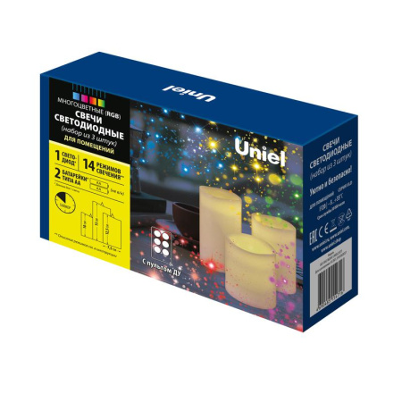 Фигура ULD-F052 RGB RC CANDLE SET3 "Свеча" на батарейках 2АА (не в/к) 1 LED RGB свет gульт ДУ (в/к) (уп.3шт)  UL-00007259