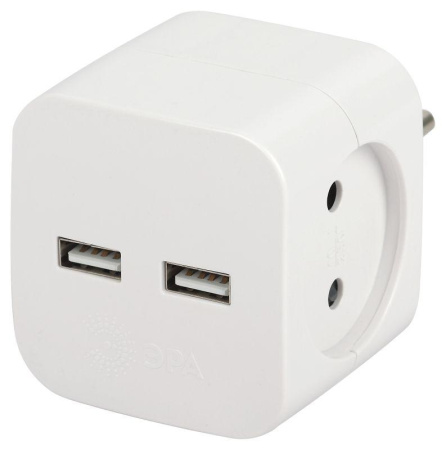 Разветвитель электрический SP-2-USB-W на 2 розетки 220В+ 2xUSB 2400мА без заземл 10А бел.  Б0049531