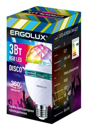 Лампа светодиодная DISCO 3Вт Е27 RGB 220-240В LED-A75DIS-3W-E27  14541