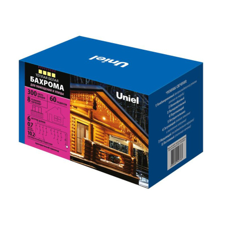 Гирлянда светодиодная "Бахрома" ULD-B6007-300/DTA WARM WHITE IP44 6м 300LED тепл. бел. провод прозр.  UL-00008554