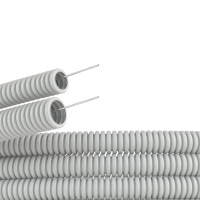 Труба гофрированная ПВХ гибкая тяжелая d32мм с протяжкой сер. (уп.25м)  91532