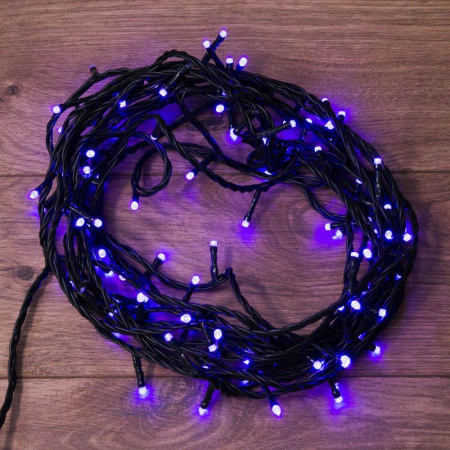 Гирлянда светодиодная управляемая"Нить" 10м 100LED фиолет. 6Вт 220-240В IP65 8 режимов провод ПВХ черн. (контроллер в комплекте)  303-154