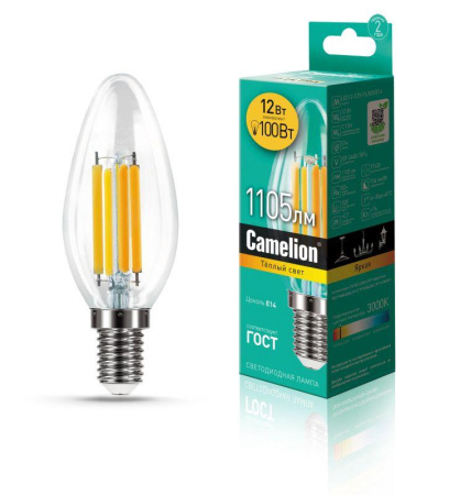 Лампа светодиодная филаментная LED12-C35-FL/830/E14 12Вт 220В  13708