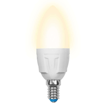 Лампа светодиодная LED-C37 7W/WW/E14/FR PLP01WH Яркая 7Вт свеча матовая 3000К тепл. бел. E14 (упак. картон)  UL-00002413