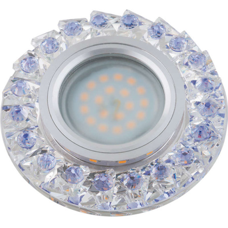 Светильник декоративный Luciole DLS-L120 GU5.3 CHROME/CLEAR+PURPLE GU5.3 встраив. доп. светодиод. подсветка 3Вт без лампы основание метал. хром отделка кристалл прозр. с элементами фиолет.  UL-00000367