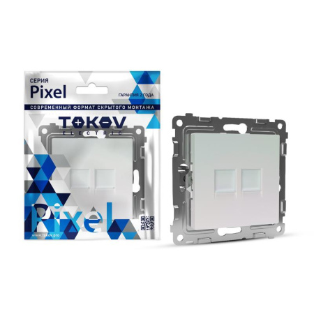 Розетка компьютерная 2-м СП Pixel RJ45 кат.5E механизм перламутр.  TKE-PX-RC2-C04