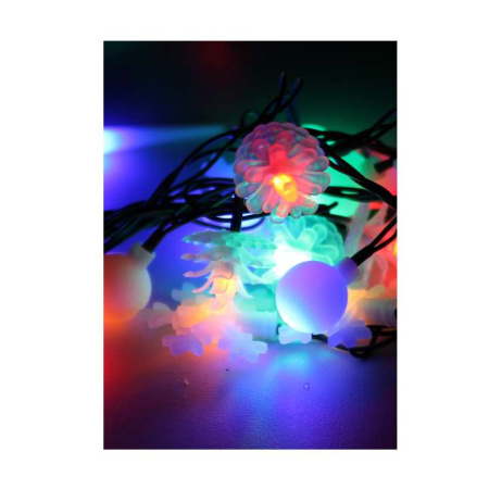 Гирлянда светодиодная "Елочная" 4.4м 30LED мультиколор IP20 матов. насадки - шишки снежинки шарики  KOC_GIR30LEDMIX2_RGB