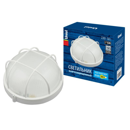 Светильник UWL-R02 100W/E27 IP54 White Круг 100Вт E27 IP54 промышленный накладной влагозащ. рассеив. призма решетка под лампу E27  UL-00006772