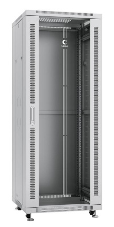 Шкаф монтажный телекоммуникационный напольный SH-05C-32U60/60 19дюйм для распред. и серверн. оборудования 32U 600х600х1610мм передн. стеклян. и задн. сплошн. метал. двери ручка с замком сер. (RAL 7035)  7046c