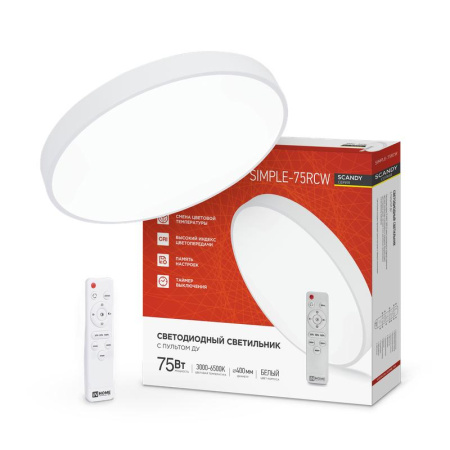 Светильник светодиодный SCANDY SIMPLE-75RCW 75Вт 230В 3000-6500К 6000лм 400х50мм с пультом ДУ бел.  4690612047096