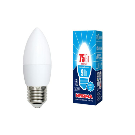 Лампа светодиодная LED-C37-9W/NW/E27/FR/NR Norma 9Вт матовая E27 (упак. картон)  UL-00003806