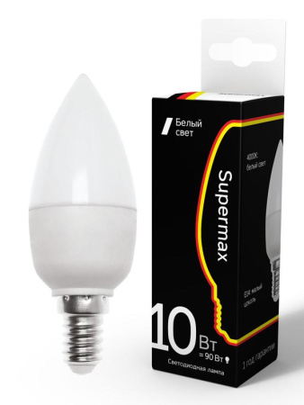 Лампа светодиодная Supermax 10Вт свеча E14 230В 4000К  Sup_LED10wCNE1440