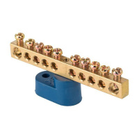 Шина нулевая N 6х9 10 отвер. латунь синий угловой изолятор  sn0-63-10-1