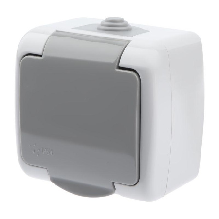 Розетка ОП 16А 250В 2P+E Schuko IP54 с заземл. защ. шторки сер. Atlantic 5-202-03  Б0050946