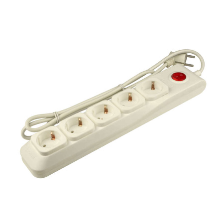 Удлинитель с сетевым фильтром 5х5м с заземл. 10А Lux SGSL5-5 IVORY ПВС 3х0.75 защита от перенапряж. короткого замыкания  UL-00001757