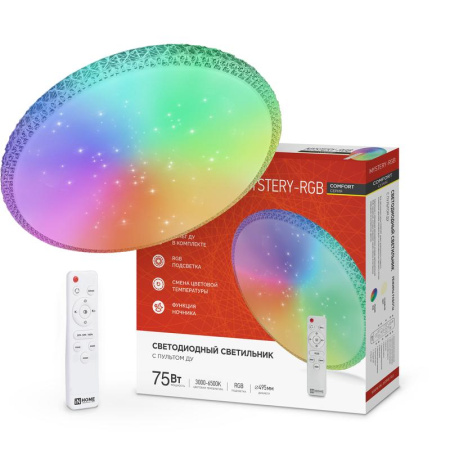 Светильник светодиодный COMFORT MYSTERY-RGB 75Вт 230В 3000-6500К 6000лм 495х85мм с пультом ДУ  4690612044637