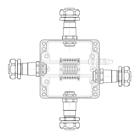 Коробка клеммная взрывозащ. TBE-P-03-(6xCBC.2)-1xKAEPM2MHK-20(A)-1xKAEPM2MHK-20(B)-1xKAEPM2MHK-20(C)-1xKAEPM2MHK-20(D)1Ex e IIC Т5 Gb / Ex tb IIIC T95град.C DbIP66/КЗ полиэстер  1231.031.22.11A
