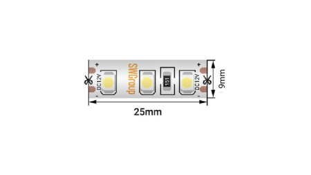 Лента светодиодная стандарт 3528 120LED/м 9.6Вт/м тепл. бел. 24В IP66 со скотчем 3М (уп.5м)  00-00014781