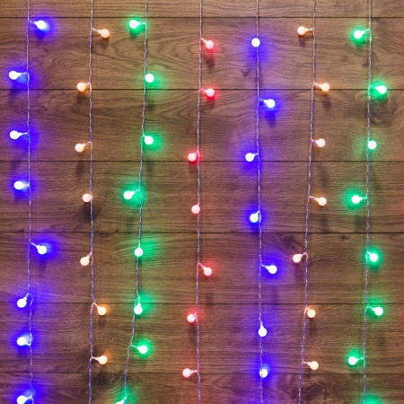 Гирлянда светодиодная "Светодиодный Дождь" 1.5х1.5м 144LED мультиколор 12Вт 230В IP20 с насадками шарики свечение с динамикой провод прозр.  235-049