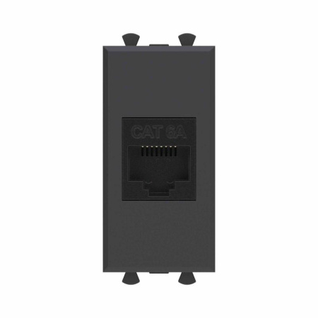 Розетка компьютерная 1мод. Avanti "Черный матовый" RJ45 кат.6A без шторок модульная механизм  4412671