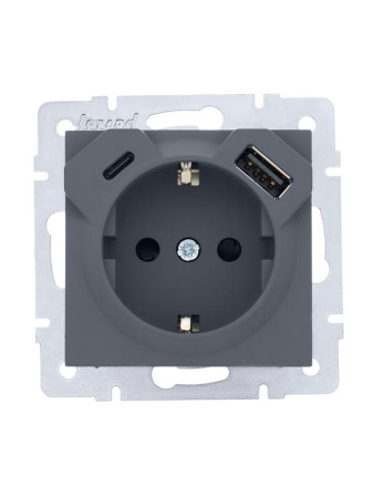 Розетка Vesna с заземл. TC+USB разъем графит  742-3488-181TC