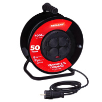 Удлинитель силовой КГ на катушке 4 гнезда с/з 50м 3х2.5кв.мм IP44 с выключателем c защитными крышками металлическая катушка  13-5016