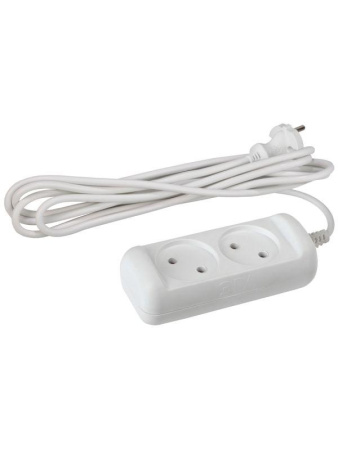 Удлинитель 2х5м без заземл. 6А IP20 UX(6)-2-5m ПВС 2х0.75 бел.  Б0038566