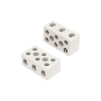 Клемма керамическая винтовая 12кв.мм 3 пары контактов с крепежным отверстием (уп.45шт)  07-6227