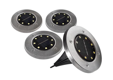 Светильник светодиодный SLR-S14 8SMD грунтовый IP44 корпус нерж. сталь солнечная батарея (уп.4шт)  5041011
