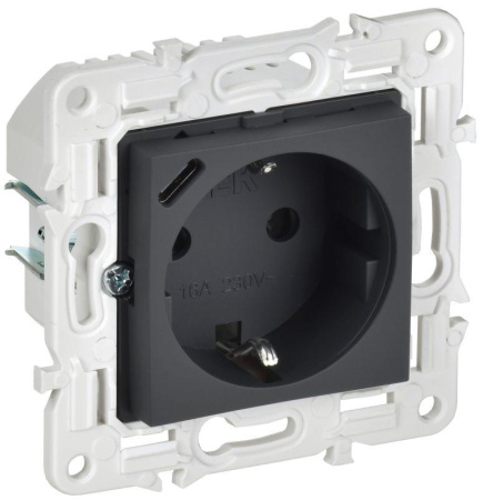 Розетка SKANDY 18Вт 16А с заземл. защ. штроки с USB C SK-R17G графит  SK-R14-16-U14-018-K53