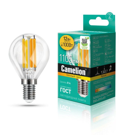 Лампа светодиодная филаментная LED12-G45-FL/830/E14 12Вт 220В  13712