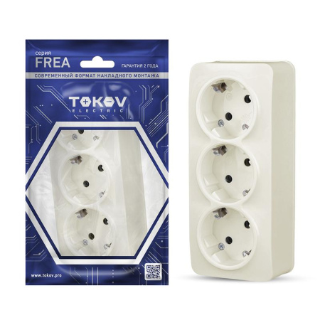 Розетка 3-м ОП Frea 16А IP20 250В с заземл. АБС-пластик беж.  TKE-FR-R3Z-C02