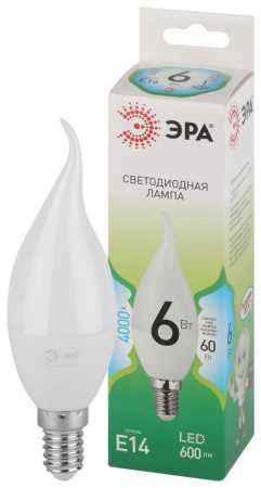 Лампа светодиодная GREEN LINE BXS-6W-840-E14 GL E14 6Вт свеча на ветру яркий свет бел.  Б0067131