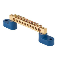 Шина нулевая N 6х9 10 отверстий 2 синих угловых изолятора латунь PROxima  sn0-2-63-10