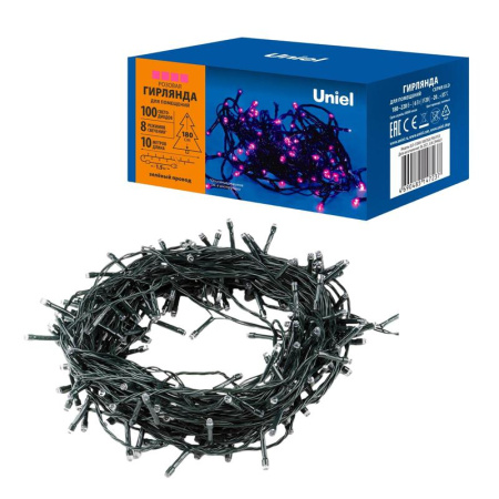 Гирлянда светодиодная ULD-S1000-100/DGA PINK IP20 10м 100 LED роз. свет провод зел.  UL-00008406