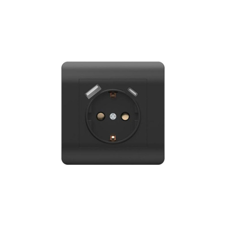 Розетка NEW3-E 16А с заземл. защ. шторки с 2-мя заряд. устройствами USB A+C 5В/2.1А черн.  431502
