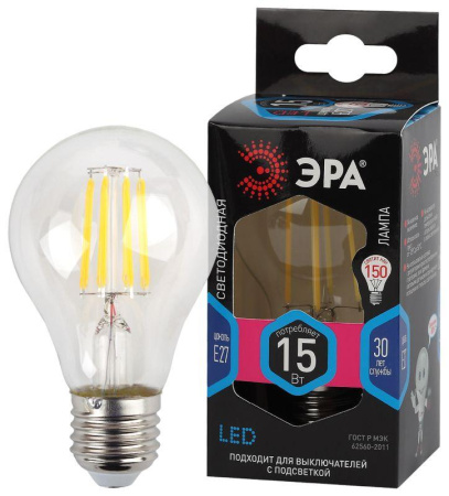 Лампа светодиодная филаментная F-LED-15W-840-E27 15Вт A60 грушевидная 4000К нейтр. бел. E27  Б0046983