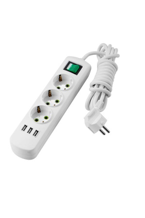 Удлинитель 3х3м с заземл. Letitia USB с выкл.  721-0303-302U