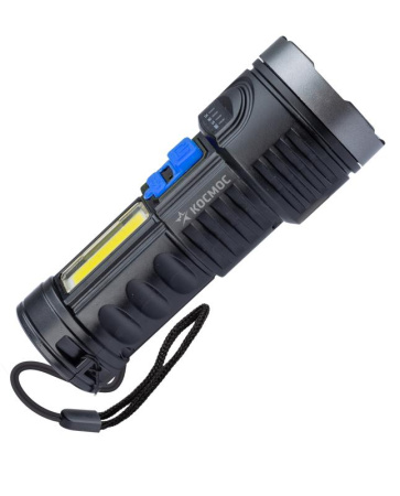 Фонарь аккумуляторный ручной LED 3Вт + COB 3Вт аккум. Li-ion 18650 1.2А.ч индикатор USB-шнур ABS-пластик  KOS115Lit